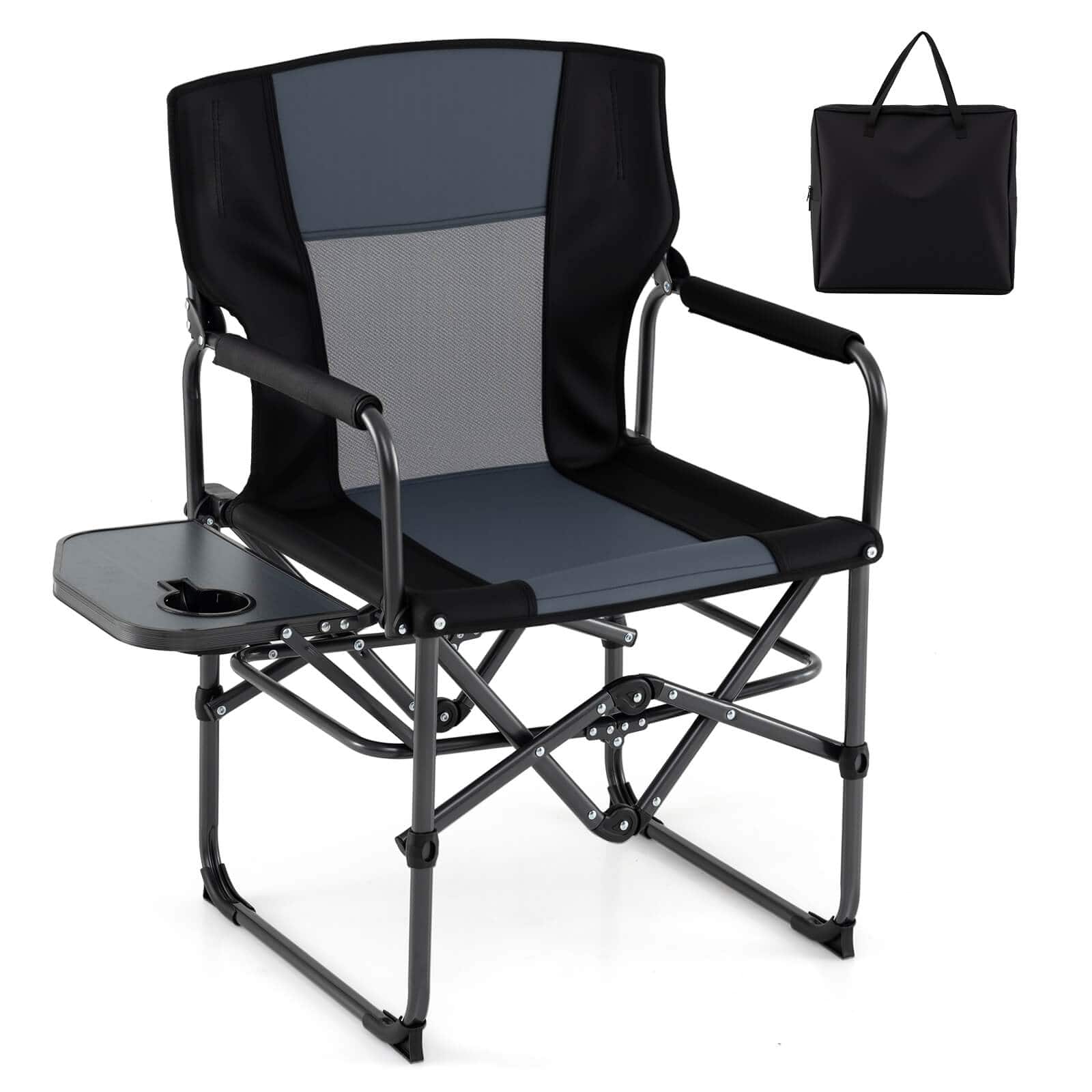 Costway - Folding Camping Chair with Side Table & Cup Holder, Carrying Bag for Picnic, Beach - Black & Gray