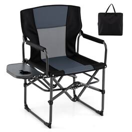 Costway - Folding Camping Chair with Side Table & Cup Holder, Carrying Bag for Picnic, Beach - Black & Gray