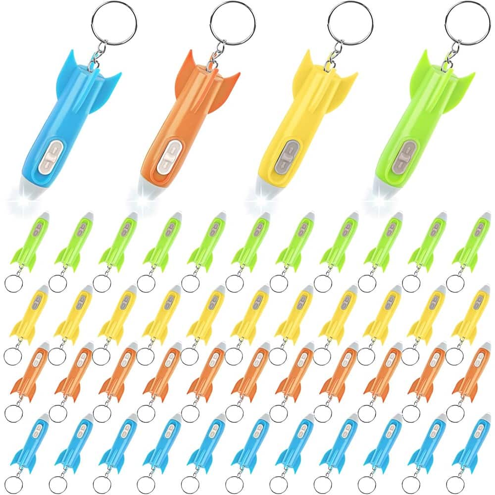 ACJPR - 48-Pack Mini LED Keychain Flashlights – Helicopter & Rocket Designs, Colorful LEDs