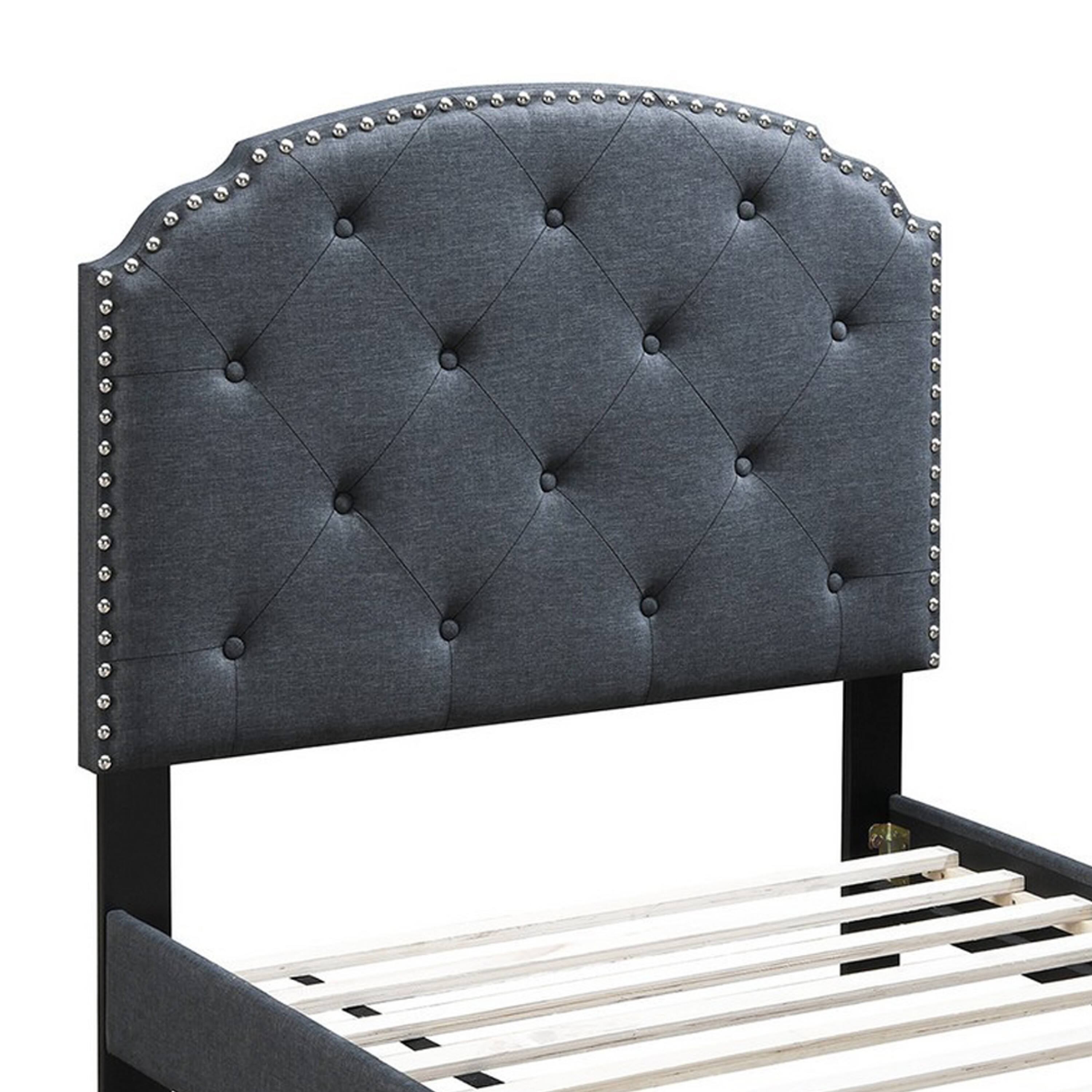 Alt View 1. Manhattan Lane - Twin Bed with Button Tufted Scalloped Headboard - Gray.