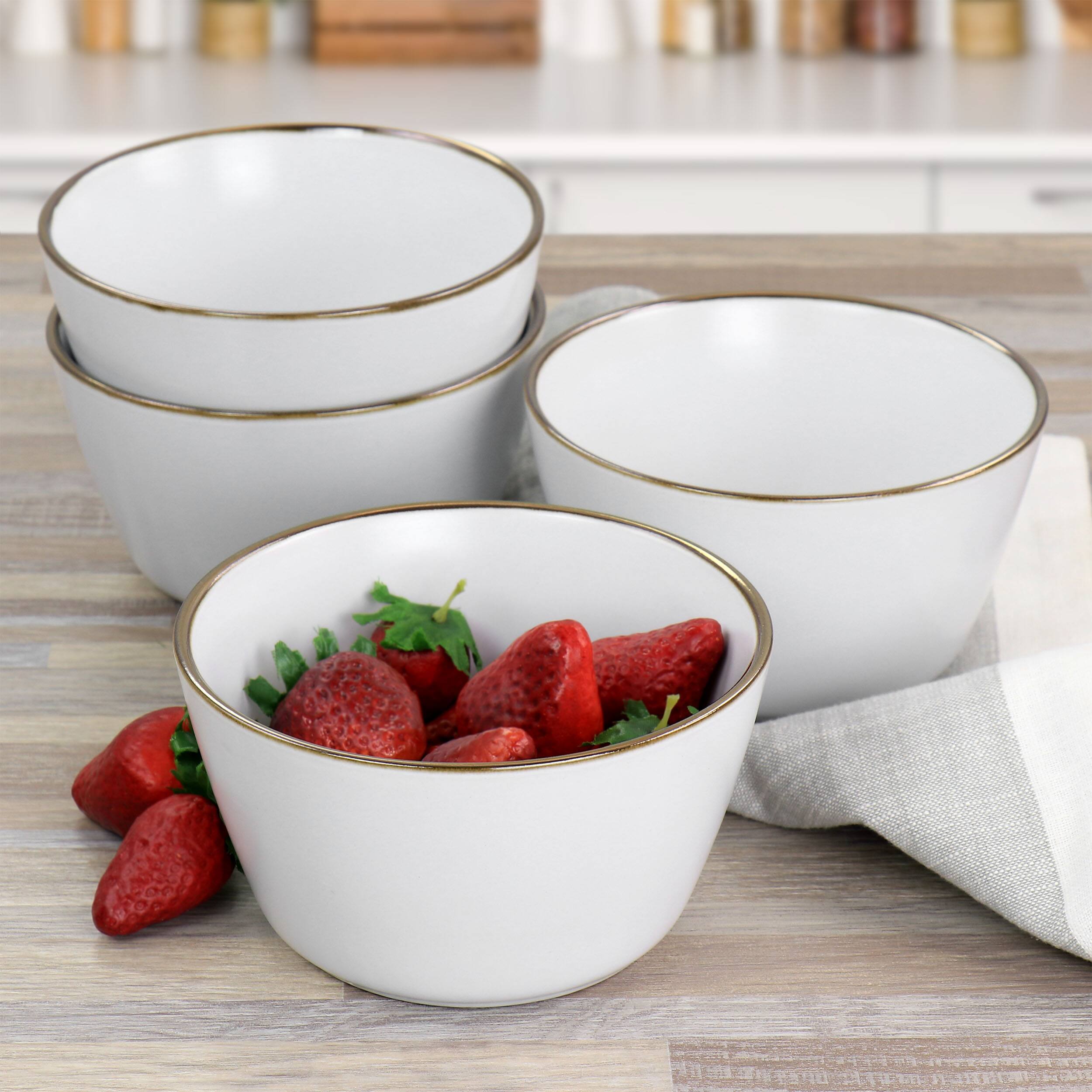 Alt View 2. Elama - Elama Arthur 6 Piece Stoneware Bowl Set in Matte White with Gold Rim - White.