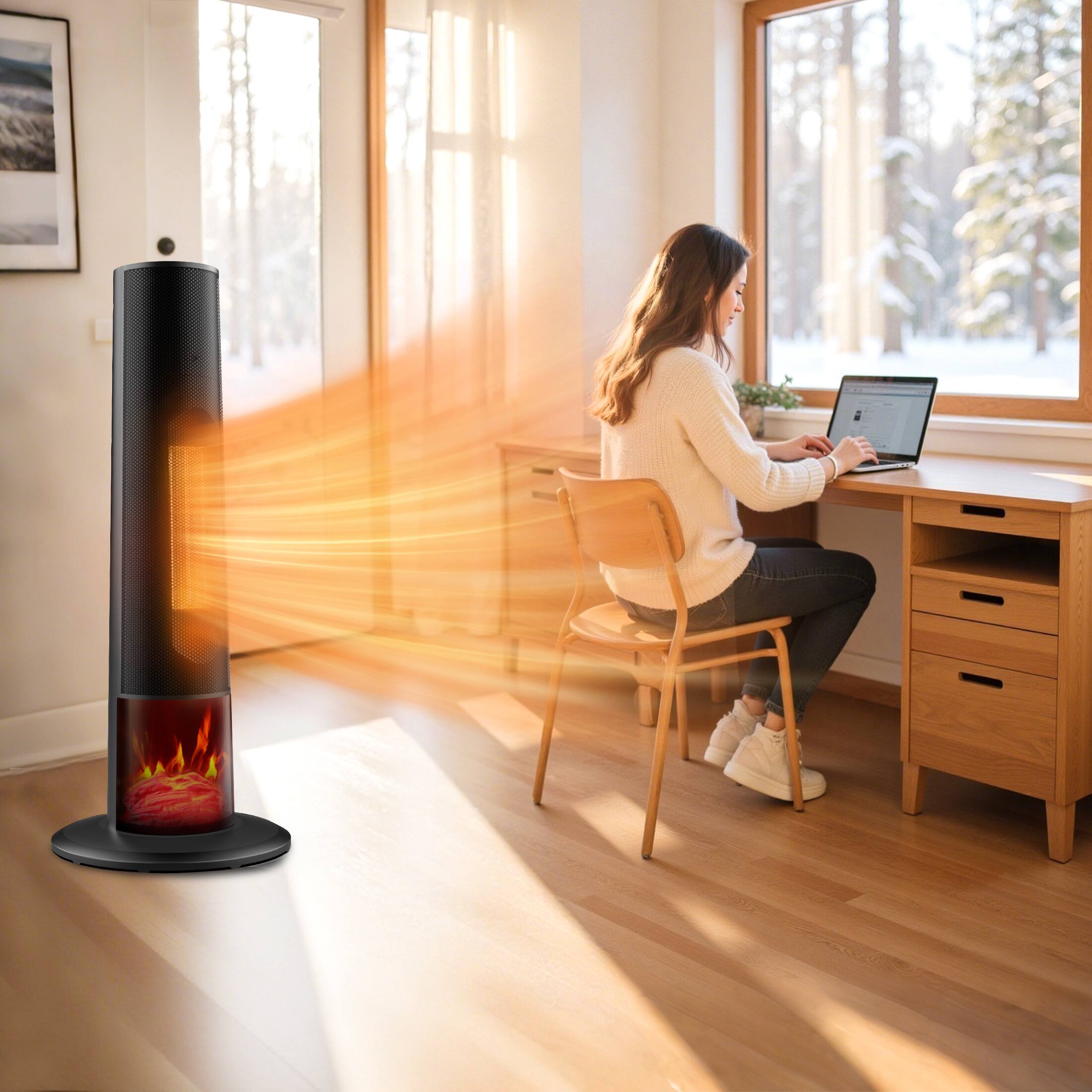 Alt View 7. Etust - Etust 1500W Tower Space Heater with Flame Effect, Fast Ceramic Heating, 24.6" Indoor Portable Heater - Black.