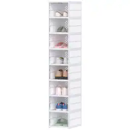 Homcom - Plastic Shoe Boxes, 8 Pack Foldable Shoe Storage Boxes with Clear Door, No Assembly - White