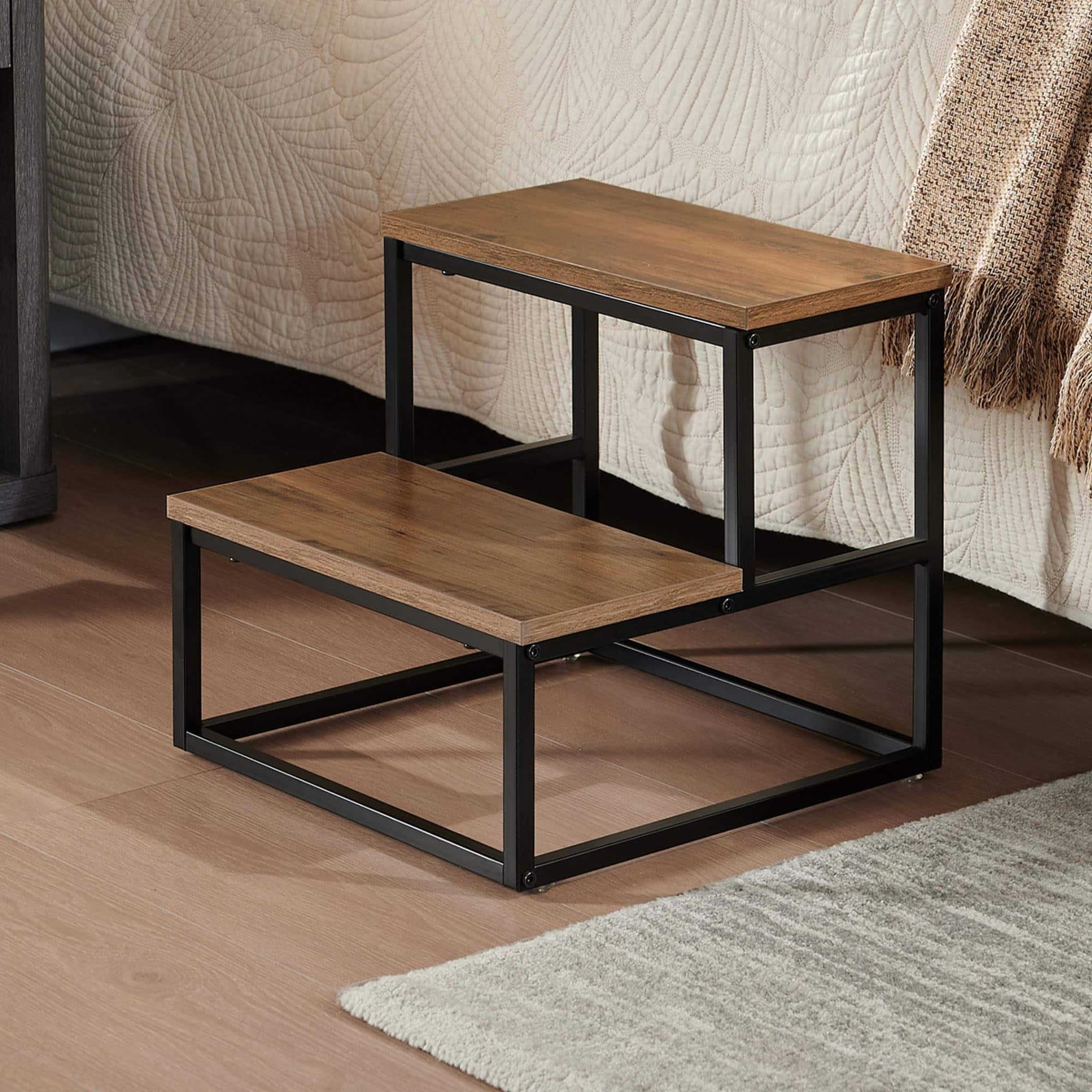 Kings Brand Furniture - Axel 2-Step Step Stool – Lightweight, Durable & Modern Design Wooden Steps & Metal Frame - Brown