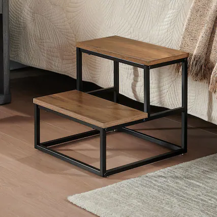 Front. Kings Brand Furniture - Kings Brand Furniture Axel 2-Step Step Stool – Lightweight, Durable & Modern Design Wooden Steps & Metal Frame - Brown.