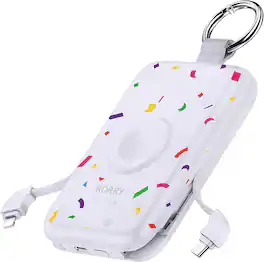 RORRY - CharmGo 10000mAh Portable Charger, 20W Power Bank with Built-in Cables, Keychain Design, for iPhone & Apple Watch - Confetti-Purple