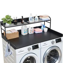 VEVOR - Washer Dryer Countertop with Shelf, 54 x 27.5 in Wooden Washer and Dryer Topper with Edge and 2 Hooks - Black