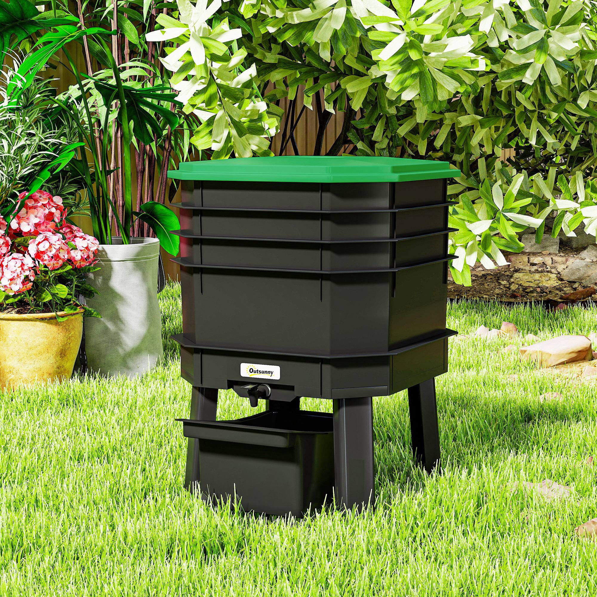 Outsunny Worm Composter Bin, 7.4 Gal Outdoor & Indoor Worm Composter ...