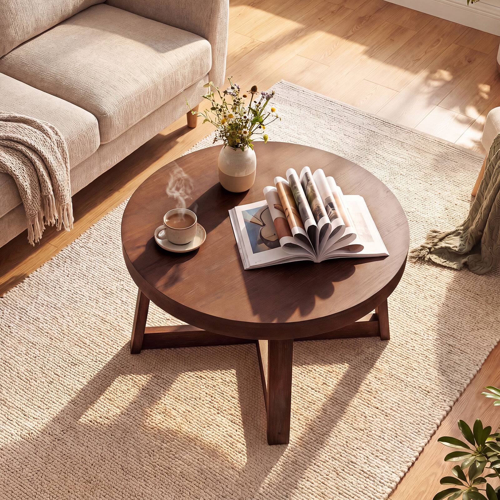 Alt View 4. Gymax - Gymax 30'' Wood Accent Table w/Thickened Top Cross-shaped Support Frame for Living Room Walnut - Brown.