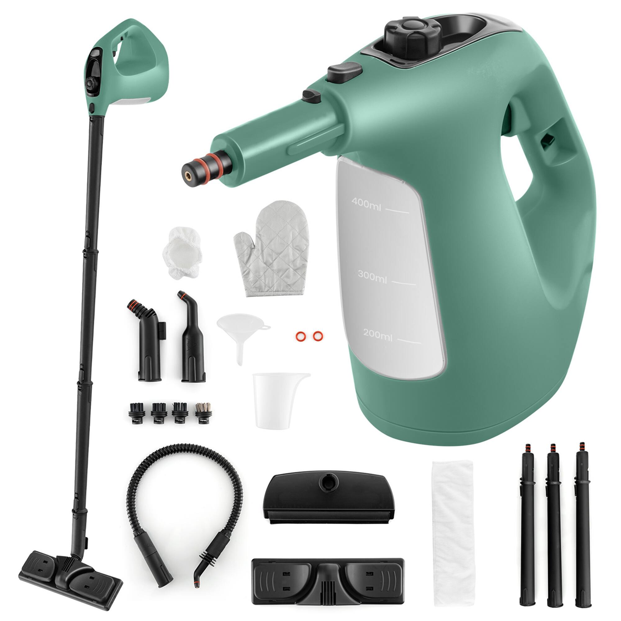 Costway - 1400W Multipurpose Handheld Steam Cleaner Steam Mop with 14 Accessories - Green