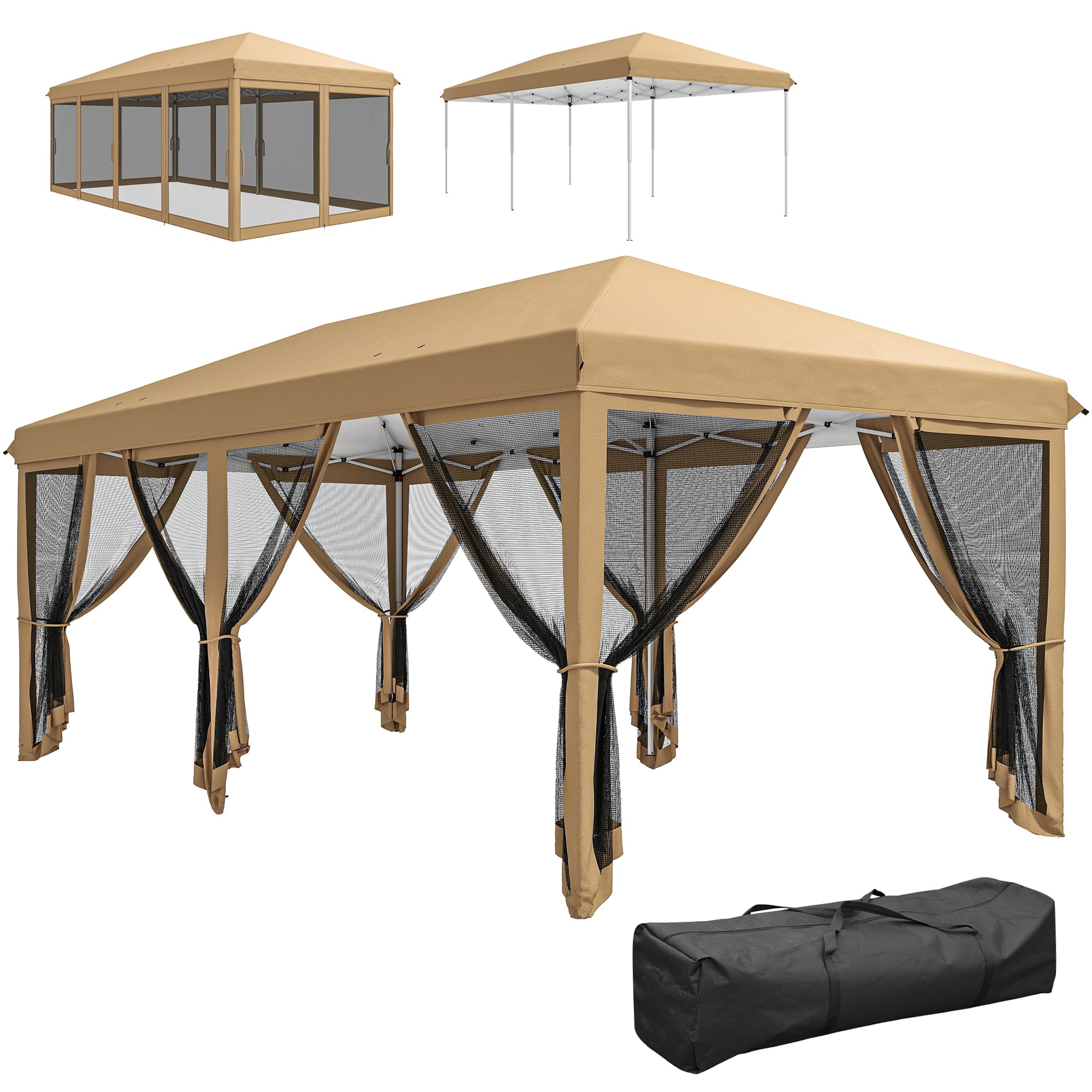 Outsunny - 10' x 20' Pop Up Canopy Tent with Netting, Heavy Duty Instant Sun Shelter - Beige