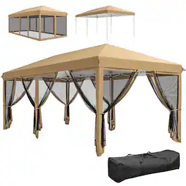 Outsunny - 10' x 20' Pop Up Canopy Tent with Netting, Heavy Duty Instant Sun Shelter - Beige
