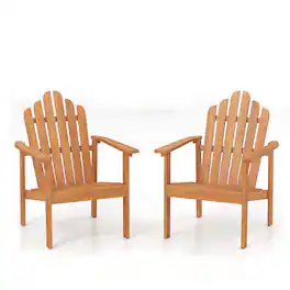 Gymax - 2Pcs Stackable Adirondack ChairsAcacia Wood Chairs w/Slatted Backrests & Seats - Yellow