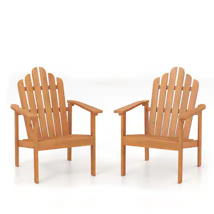 Front. Gymax - Gymax 2Pcs Stackable Adirondack ChairsAcacia Wood Chairs w/Slatted Backrests & Seats - Yellow.