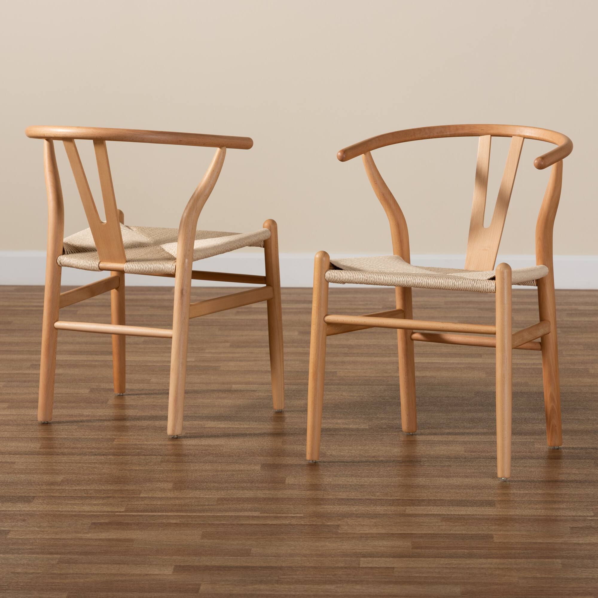Alt View 4. Baxton Studio - Paxton Modern and Contemporary Finished Wood 2-Piece Dining Chair Set - Beige/Oak Brown.