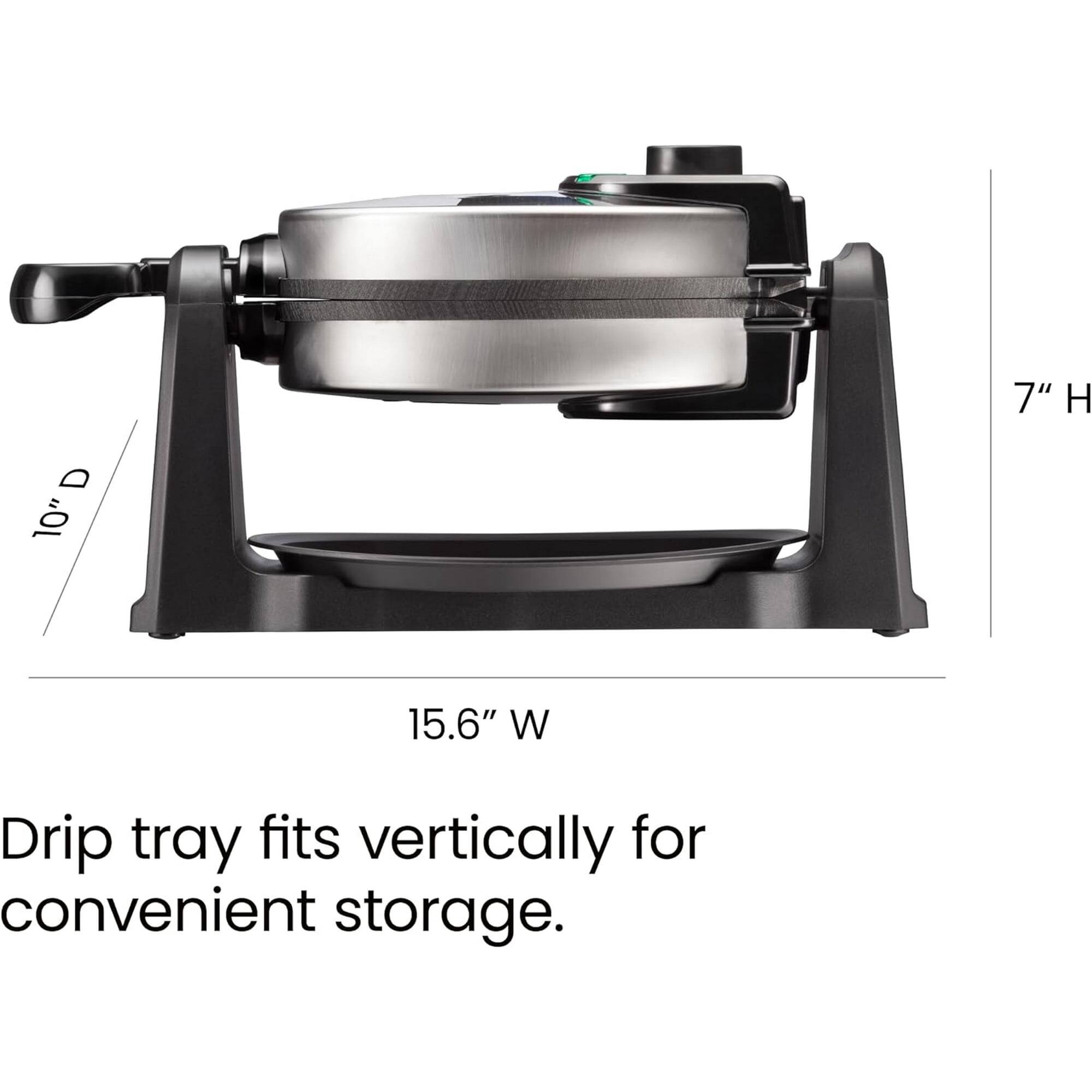 7" H  
10" D  
15.6" W  

Drip tray fits vertically for convenient storage.