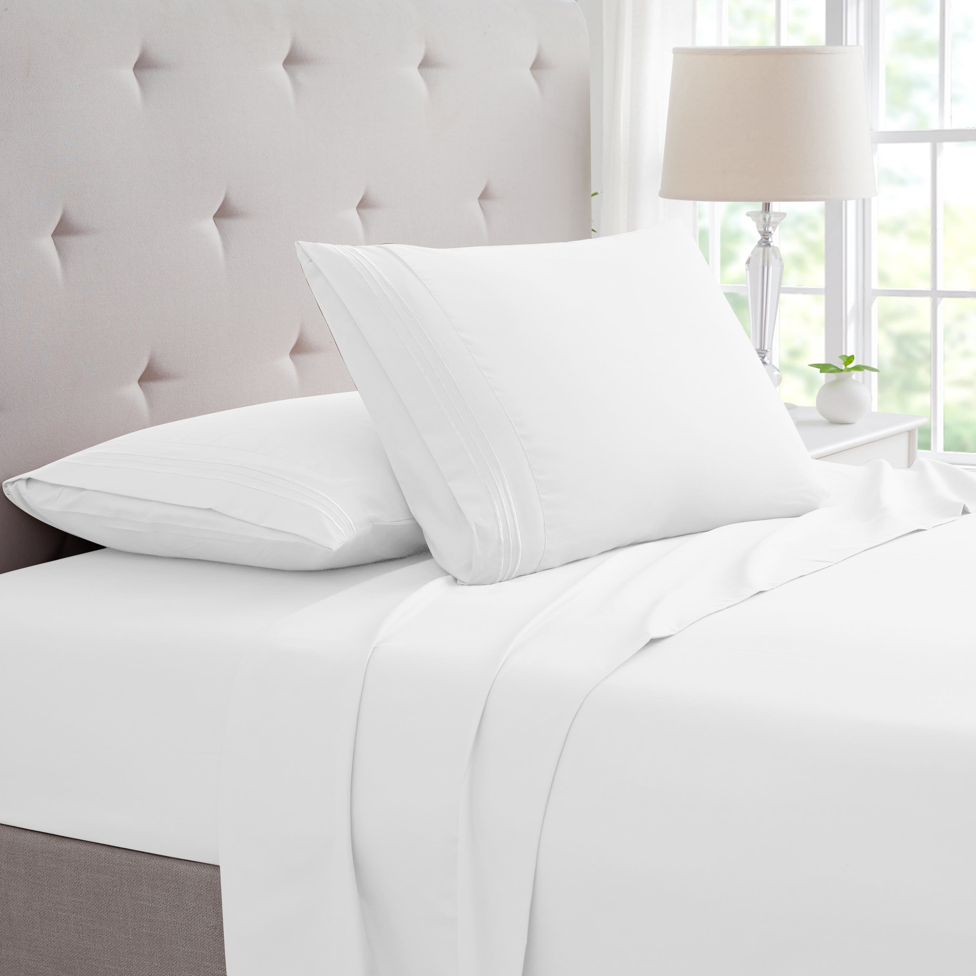 Bamboo Comfort - Bamboo 4 Piece Luxury 3 Line Embroidered Sheet Set - 3 Line - White