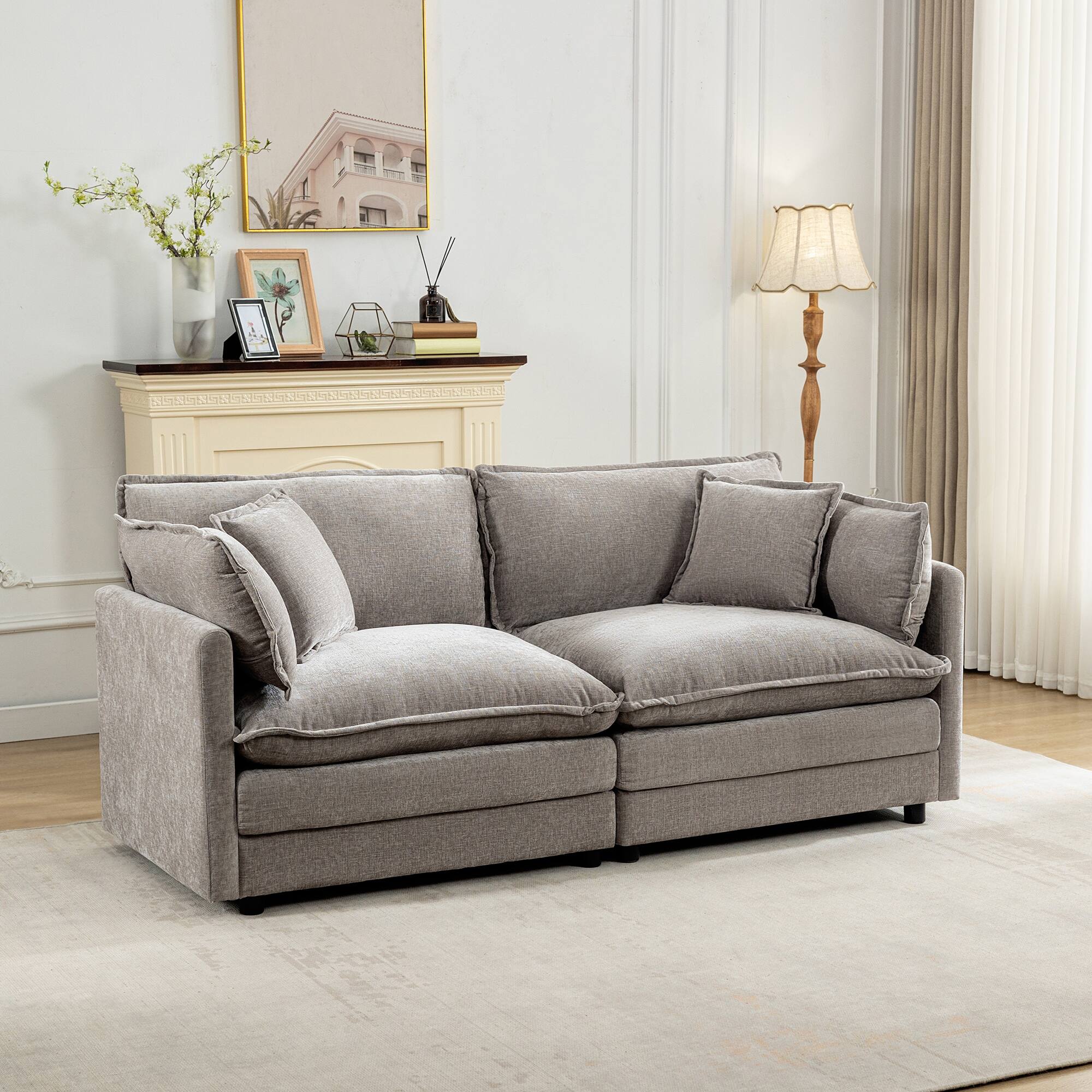 Front. KERDOM - 63" Cloud Sofa Chenille Loveseat Couch, Small Sectional 2-Seater Sofa for Apt Living Room, 300lbs Capacity per Seat - Grey.