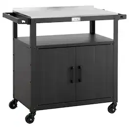 FEASTO - Outdoor Grill Cart with Stainless Steel Top and 50 Gallon Storage Cabinet - Black