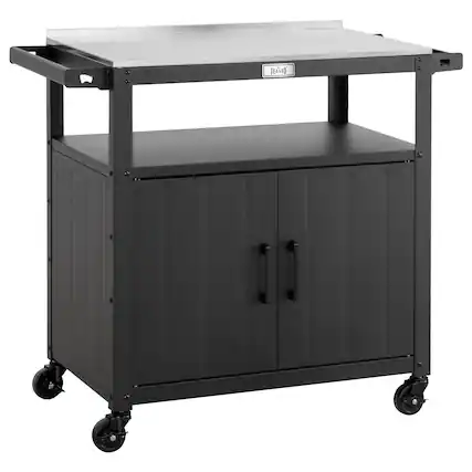 Front. FEASTO - Outdoor Grill Cart with Stainless Steel Top and 50 Gallon Storage Cabinet - Black.