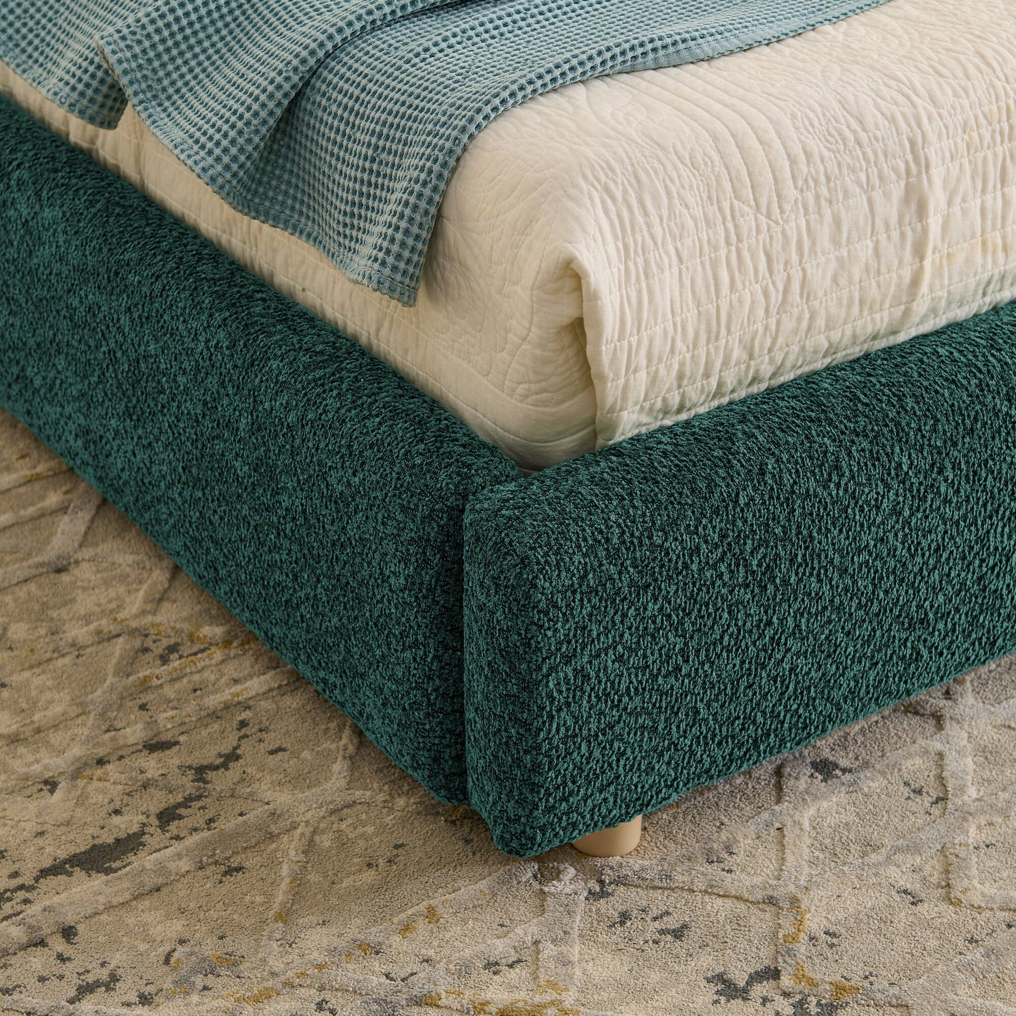 Alt View 2. Anysun - Queen Minimalist Upholstered Bed Frame - Circle Yarn Fabric, Curved Headboard, Wheeled Drawer Storage - Green.