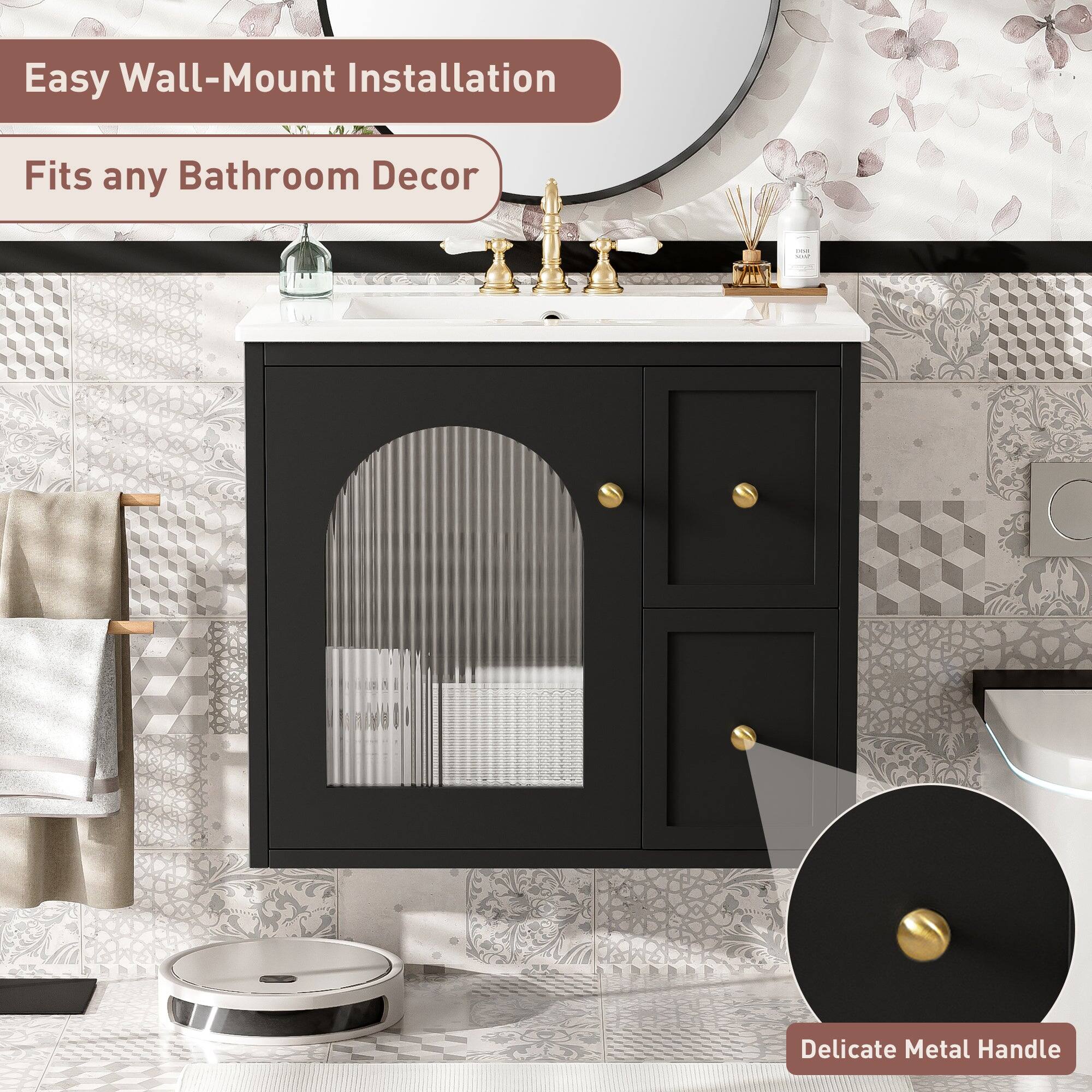 Easy Wall-Mount Installation  
Fits any Bathroom Decor  

Delicate Metal Handle