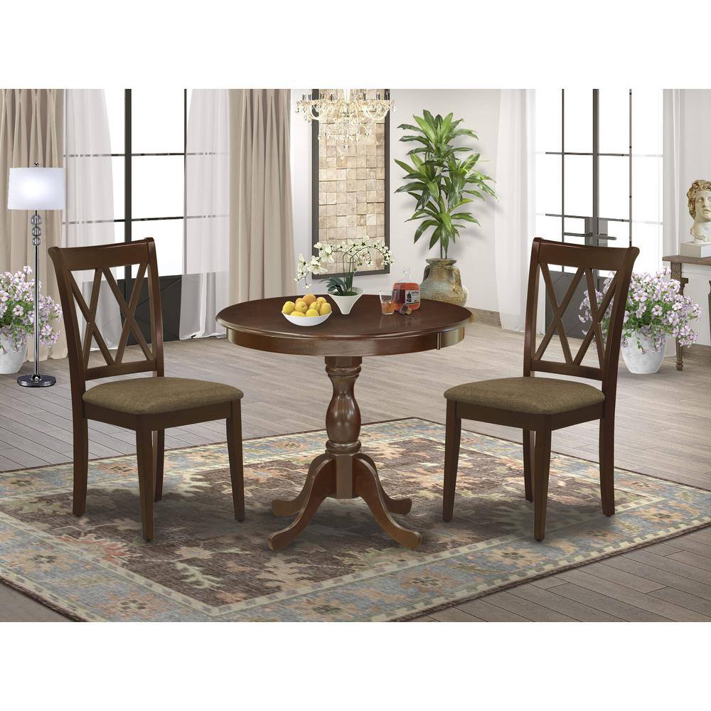 Alt View 3. East West Furniture - AMCL3-MAH-C 3 Piece Dining Room Table Set - 1 Dining Table and 2 Mahogany Dining Chairs - Mahogany Finish - Mahogany.