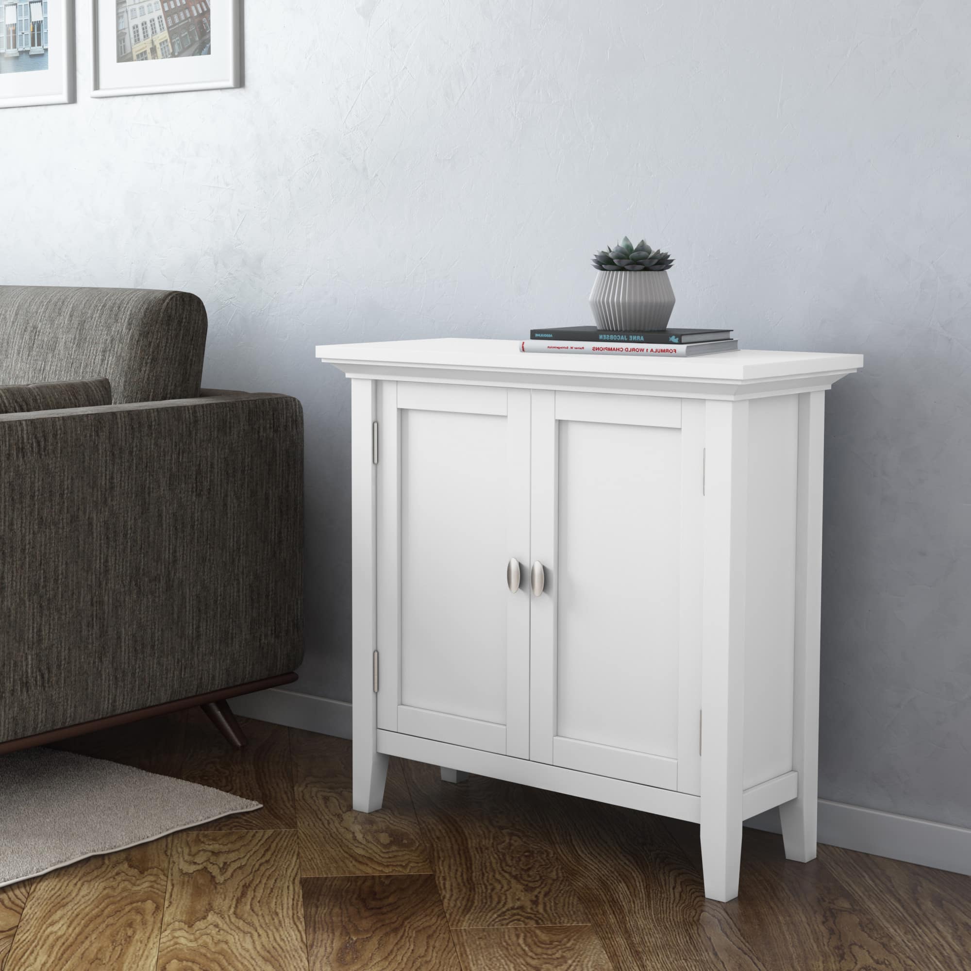 Alt View 11. Simpli Home - Redmond SOLID WOOD 32 inch Wide Transitional Low Storage Cabinet in White - White.