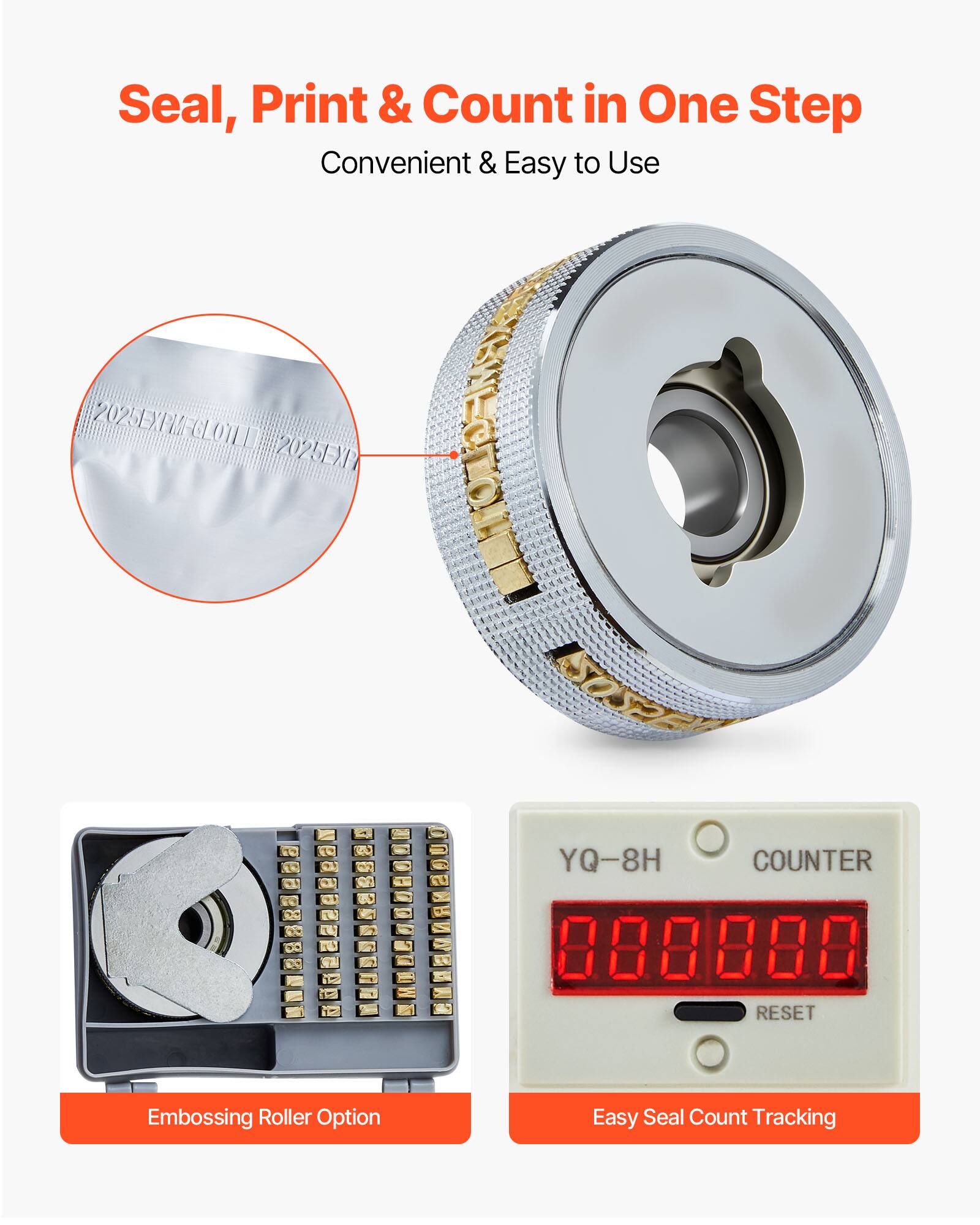 Seal, Print & Count in One Step  
Convenient & Easy to Use  

2025EXMFGLOTTI 2025EXH  

FU  
YQ-8H  
COUNTER  
RESET  

Embossing Roller Option  
Easy Seal Count Tracking