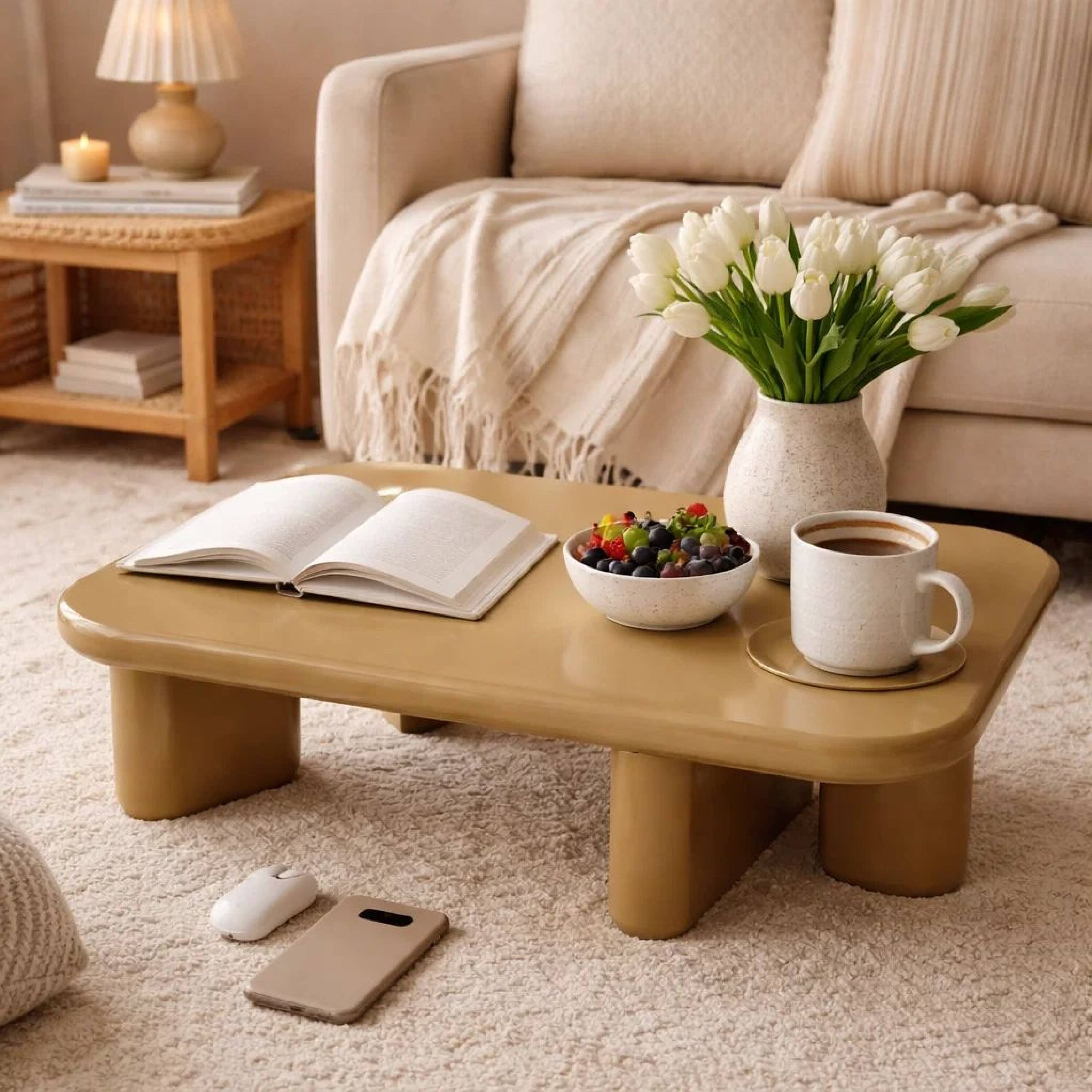Alt View 5. Manhattan Lane - Jeny Coffee Table, 35 Inch Square Top with Rounded Corners - Yellowish Brown.