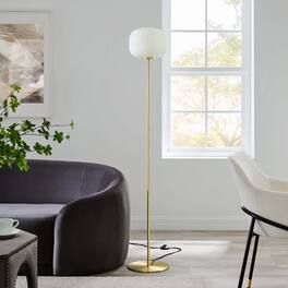 Reprise Glass Sphere Glass and Metal Floor Lamp by Modway - White Satin Brass