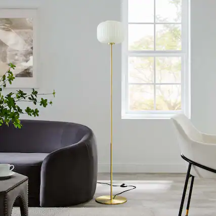 Front. Modway - Reprise Glass Sphere Glass and Metal Floor Lamp by Modway - White Satin Brass.