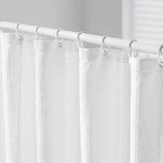 Front. VEVOR - White Fabric Shower Curtain, 240 GSM Weighted Waffle Shower Curtains, Polyester Curtain with Rust-Resistant Hooks - White.