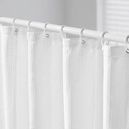 VEVOR - Fabric Shower Curtain, 240 GSM Weighted Waffle Shower Curtains, Polyester Curtain with Rust-Resistant Hooks - White
