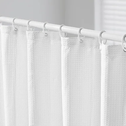 Front. VEVOR - White Fabric Shower Curtain, 240 GSM Weighted Waffle Shower Curtains, Polyester Curtain with Rust-Resistant Hooks - White.