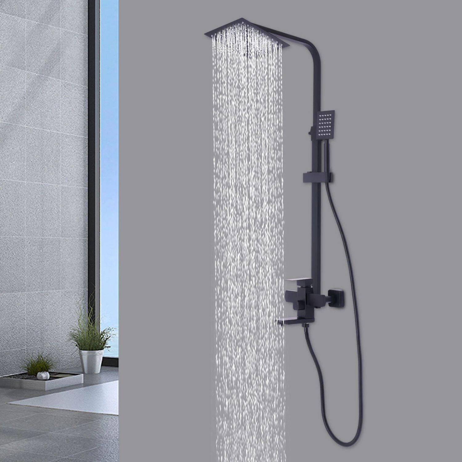 Alt View 9. Home Collection - Shower Faucet Set with Mixer Valve Kit – Rainfall Shower Head Combo System, Wall Mount - Matte Black.