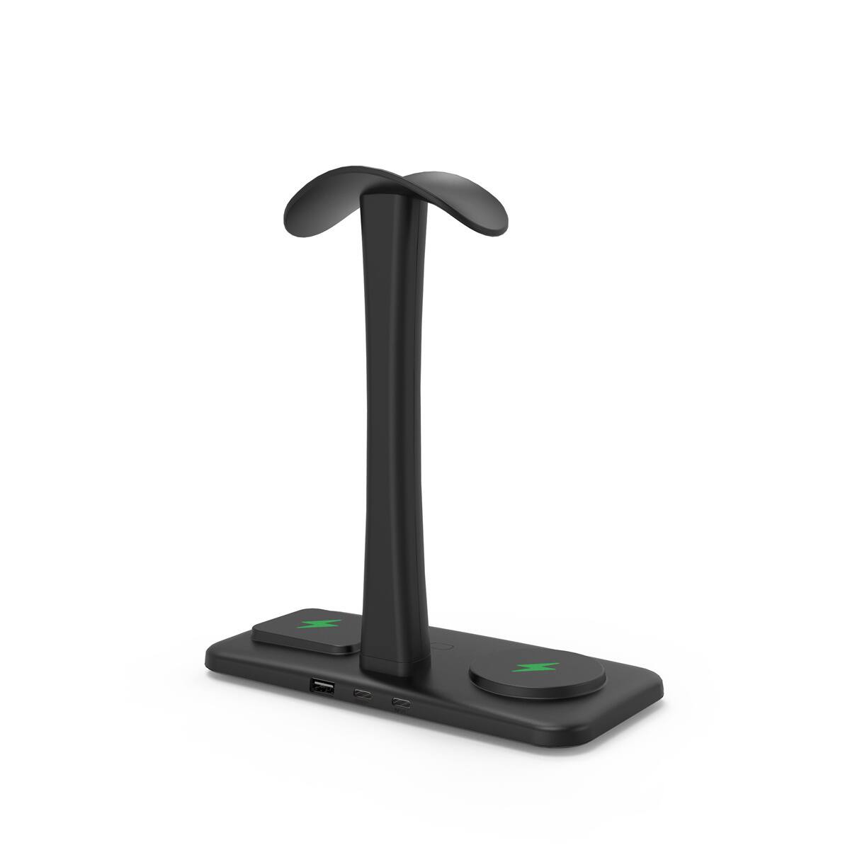 Back. RISOKEYS - 3-in-1 Wireless Charger - Power Adapter for Gaming Headset, Charger Stand, Universal Wireless Phone Charger - Black.