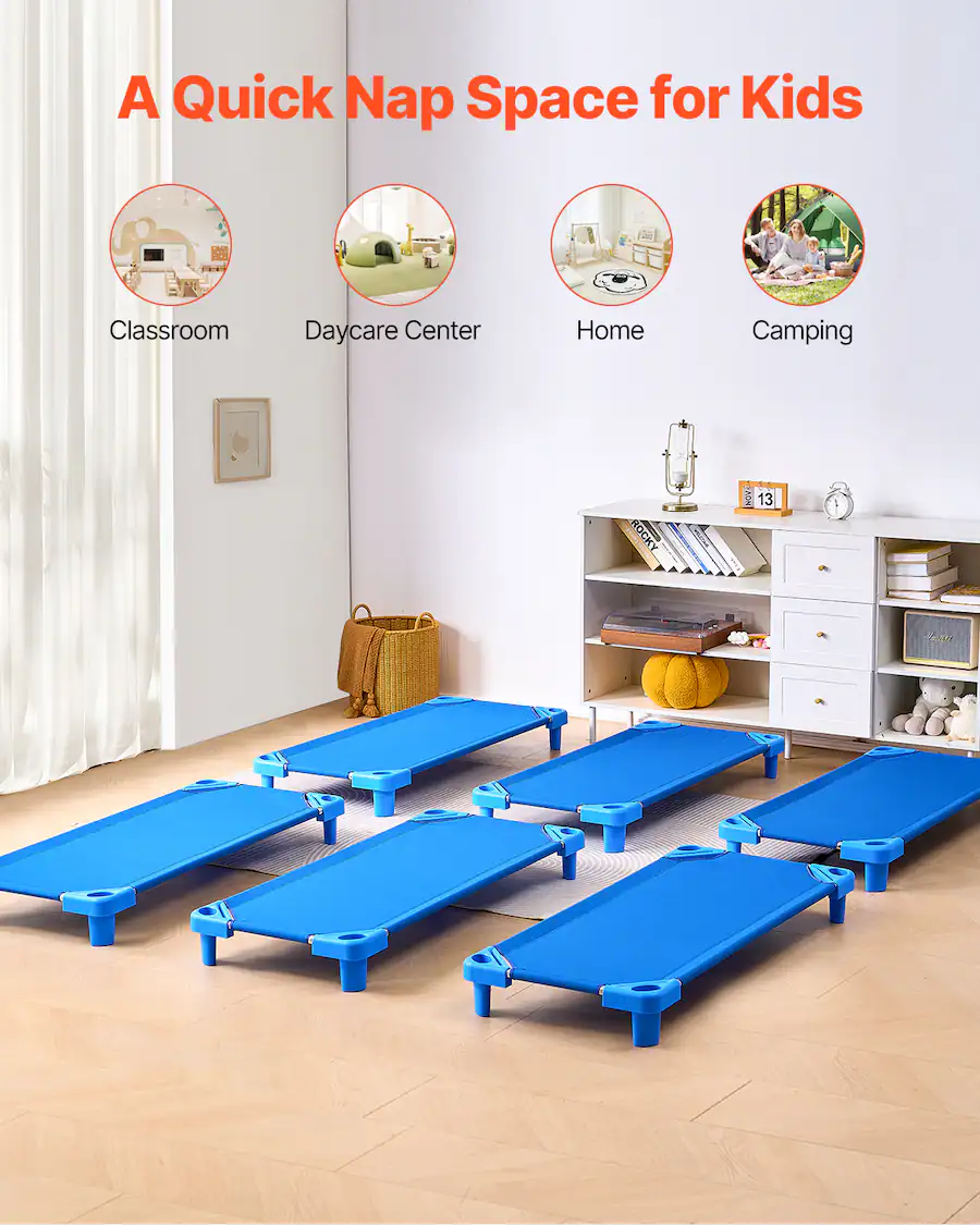 Children Stackable Cots VEVOR Stackable Kiddie Cot, Pack of 6, Portable Toddler Nap Cots ...