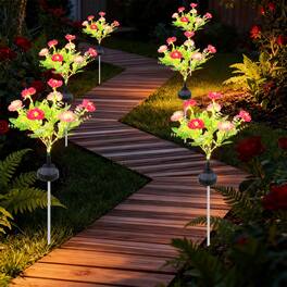 Oumilen - 6PCS Solar-Powered Flower Stake Lights - Decorative Outdoor Garden Pathway Lights with Artificial Blooms