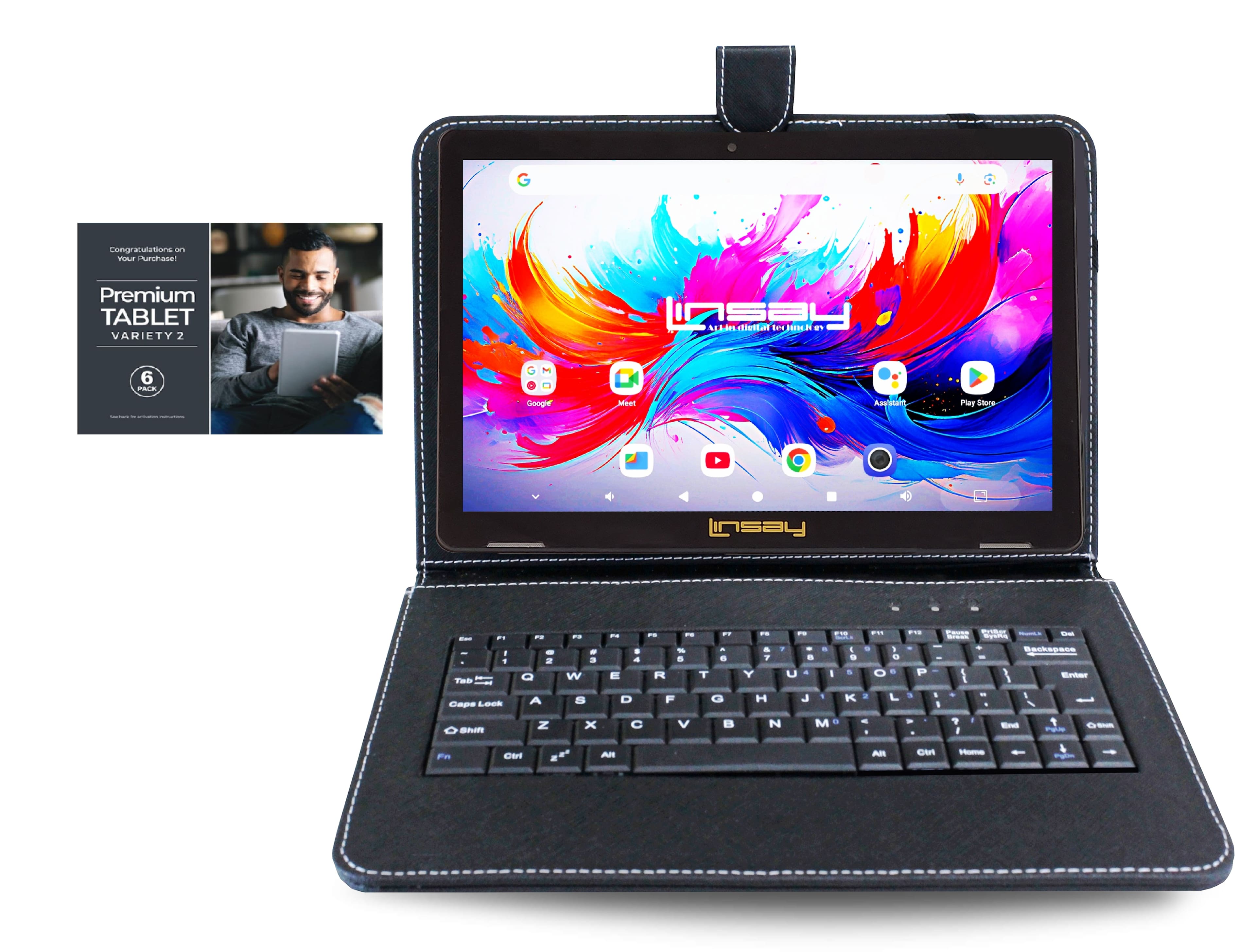 LINSAY - 10.1"Octa Core 256GB Storage Android 15 Tablet with Style Keyboard Premium TABLET Variety Applications - Black