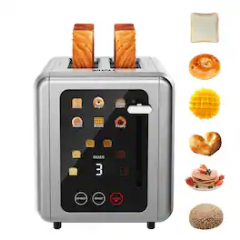 WHALL - 2 Slice Touchscreen Toaster, 6 Shade Settings, 6 Bread Types, Digital Timer, Extra Wide Slot - Stainless Steel