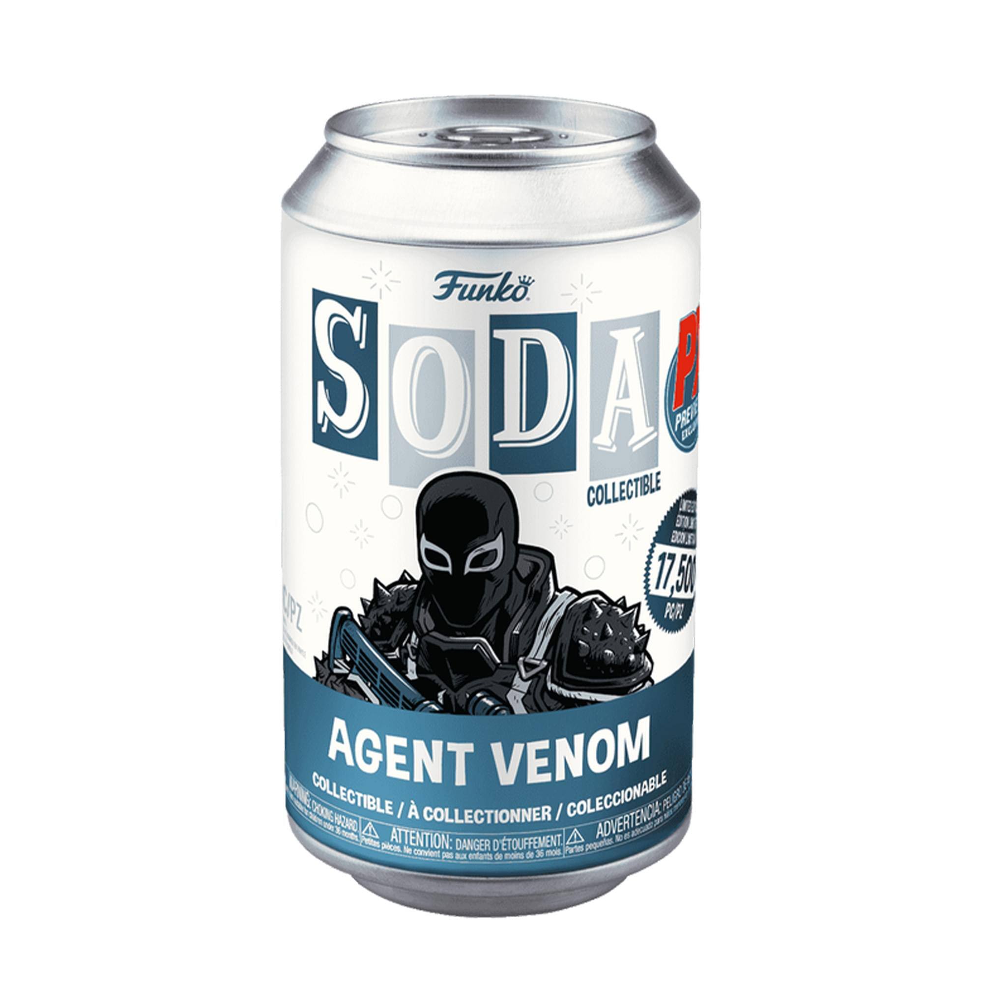 Funko Soda  
Collectible  
17.50 oz  
Agent Venom  
Collectible / A Collectible / Coleccionable  
Attention: Danger d'étouffement / Advertencia: Peligro de asfixia / Attention: Danger d'étouffement  
Partes pequeñas no son aptas para menores de 3 años