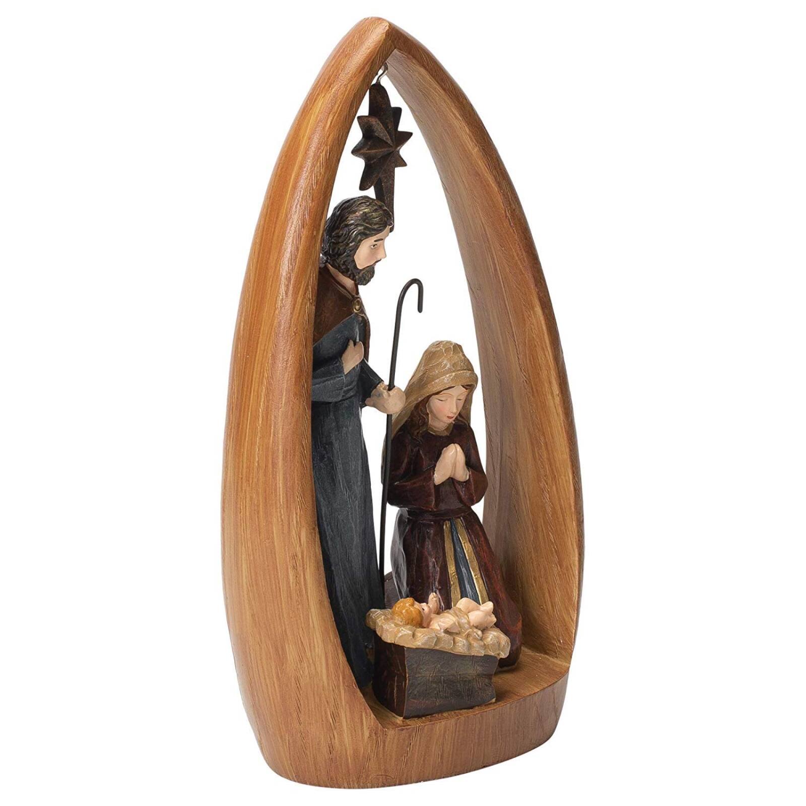 Back. Ganz - Holy Family Religious Stone Resin Christmas Figurine 9 inch - Brown.