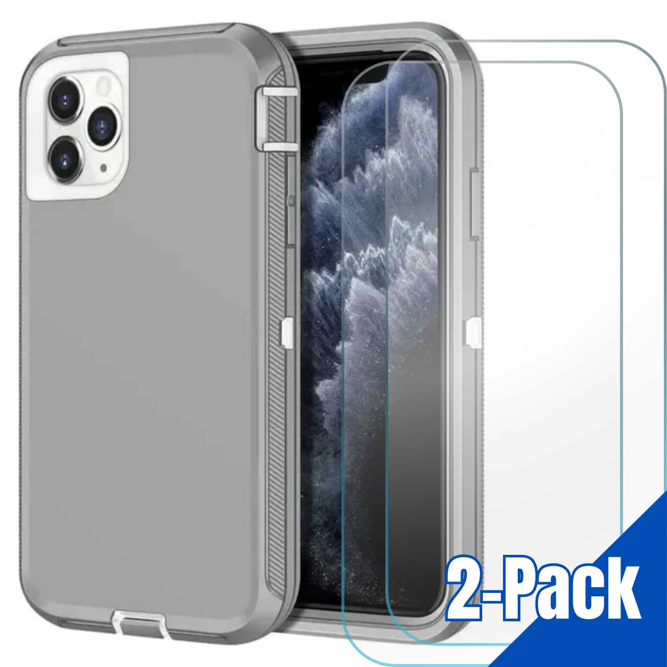 Entronix - iPhone 11 Pro Max Bundle - Heavy Duty Case with 2 Clear Screen Protectors - Gray