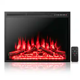 Costway - 34"Electric Fireplace Insert Heater Log Flame Effect w/ Remote Control 1500W - Black