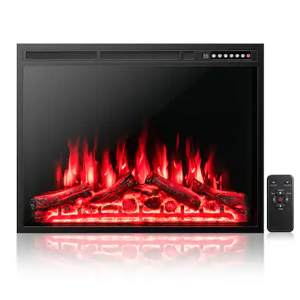 Front. Costway - Costway 34"Electric Fireplace Insert Heater Log Flame Effect w/ Remote Control 1500W - Black.