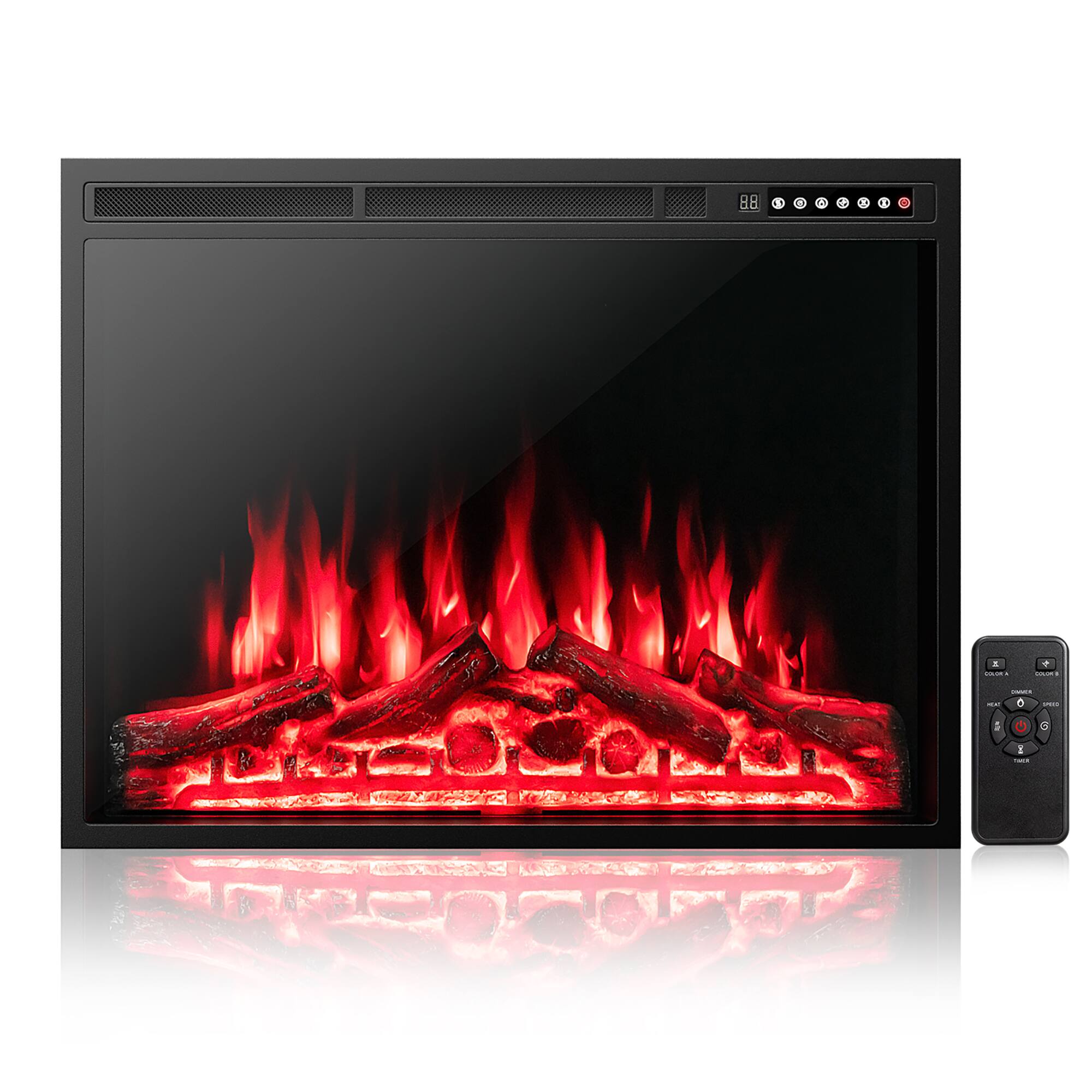 Front. Costway - Costway 34"Electric Fireplace Insert Heater Log Flame Effect w/ Remote Control 1500W - Black.
