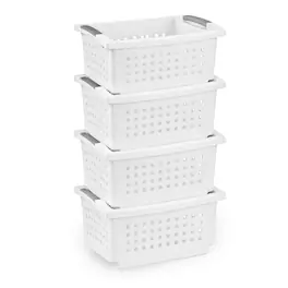 Sterilite - Small Stacking Basket, Open Top Storage Bin w/ Handles, 4 Pack, White