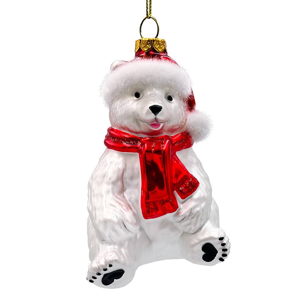 OrnamentallyYou - Classic White Polar Bear Glass Christmas Ornament - Multi-colored