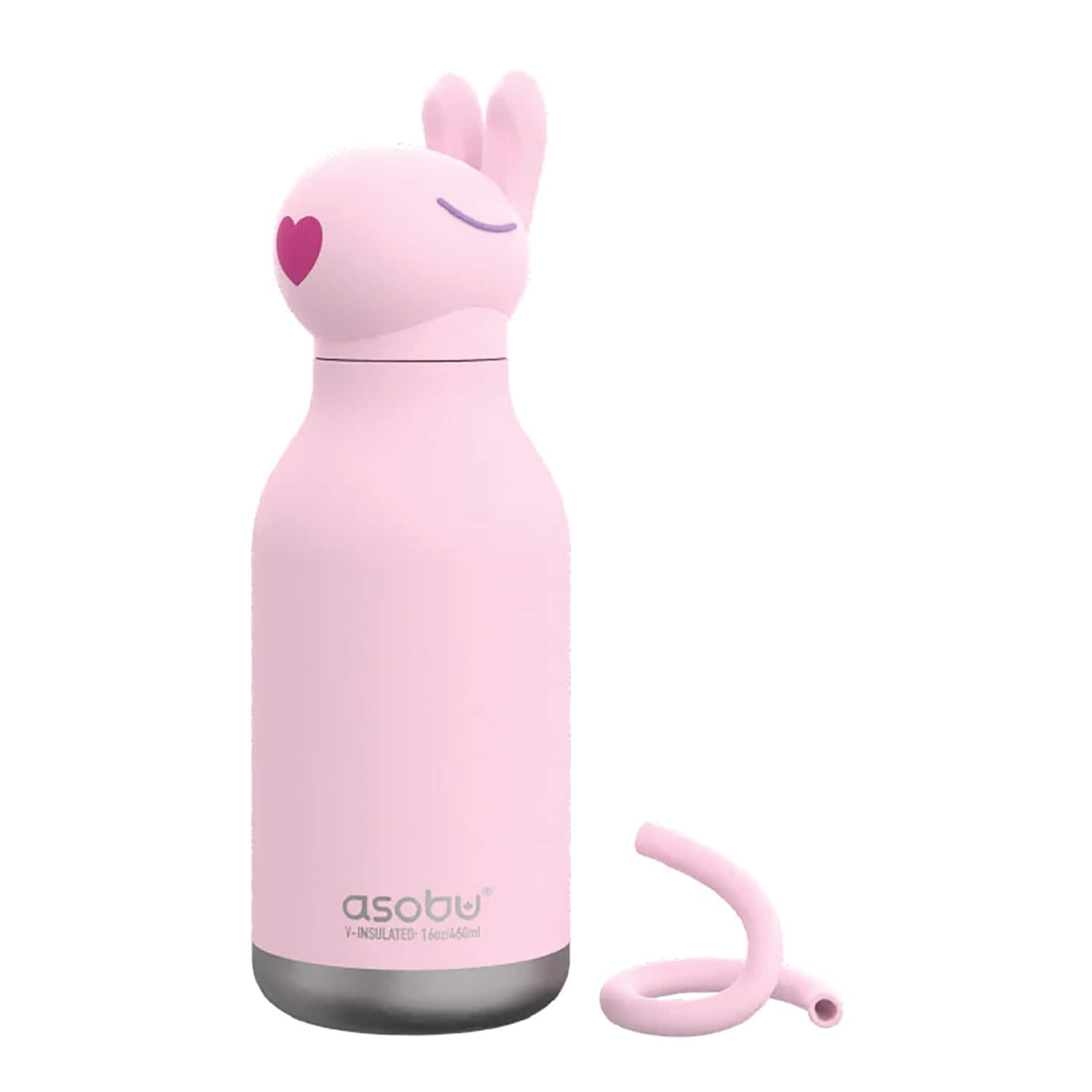 Asobu - 16-Oz Bestie Bottle Insulated Stainless Steel Water Bottle with Reusable Flexi Straw - Bunny